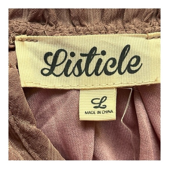 Listicle Tiered Mini Dress Womens Large Dusty Rose Textured Grid Balloon Sleeve - Picture 6 of 10